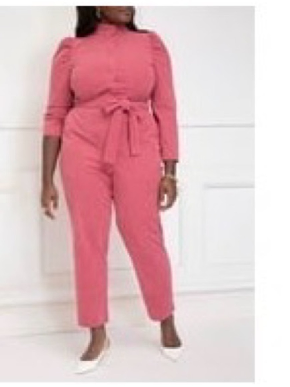 Eloquii Rose-Pink Velvet Tie-Waist Jumpsuit